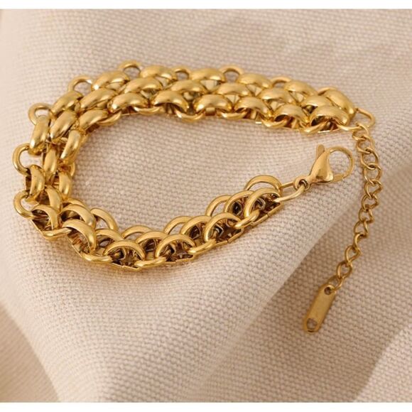 #44 New Gold Chunky Woven Chain Bracelet - Picture 1 of 7